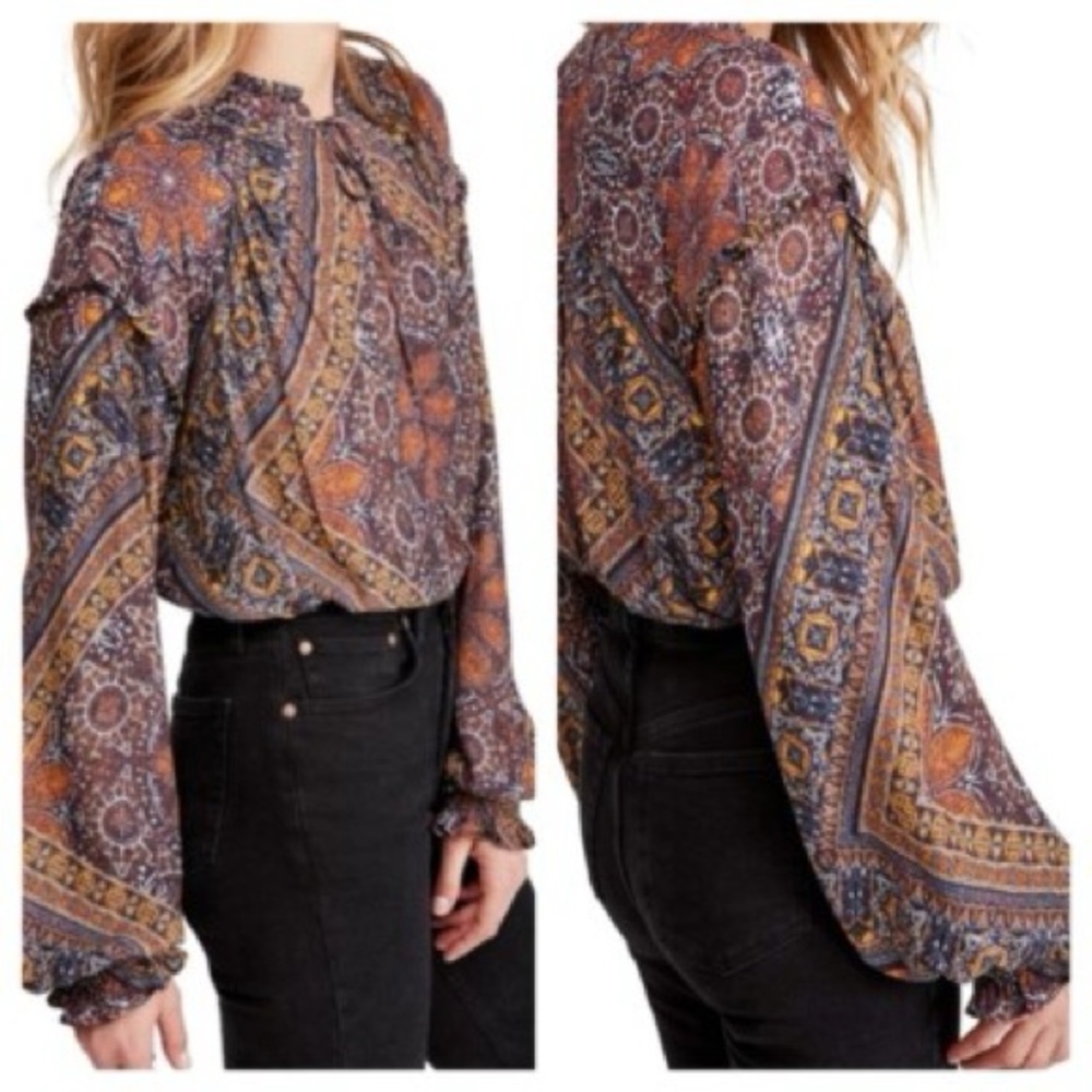 Free People Little Runaway Medallion Print Top Size M